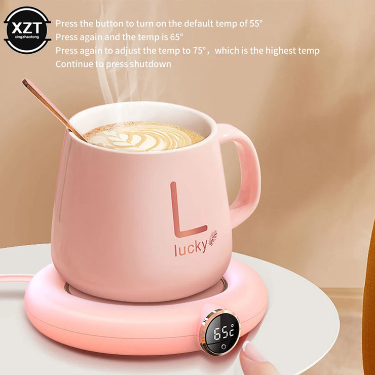 USB Coffee Cup Warmer with Digital Display and Adjustable Temperature - Perfect for Milk Tea!