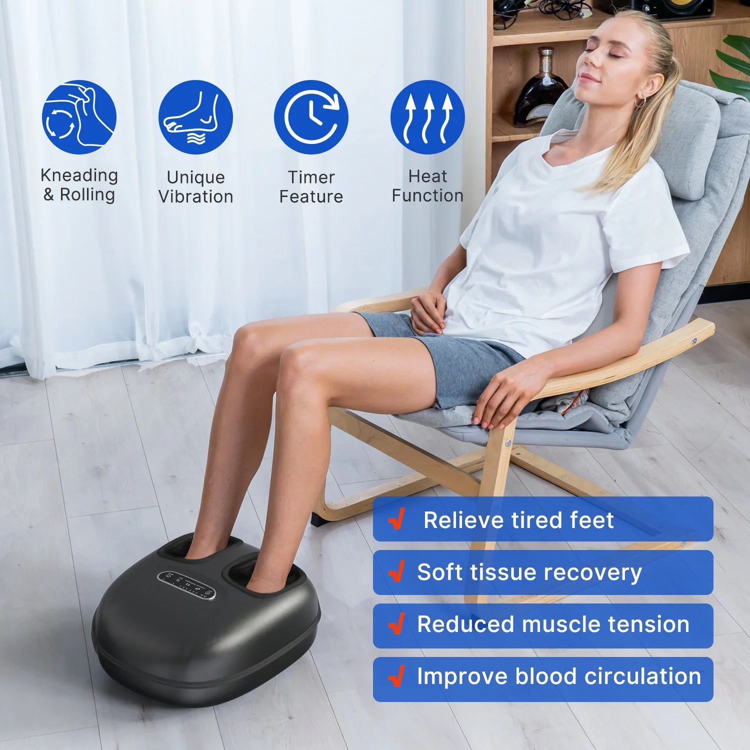 Shiatsu Foot Massager with Heat for Tired Foot Blood Circulation up to Size 11, Black